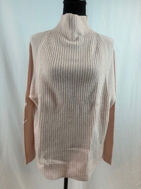Tahari Blush Pink Ribbed Turtleneck Sweater 100% Cashmere